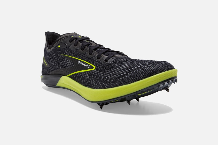 Brooks Israel Wire v7 Spikes Shoes Mens - Black/Green - CQX-973625